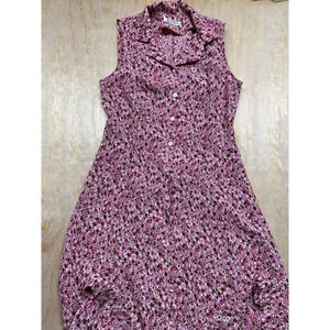 Floral Pink Button Down Sleeveless Dress Parisian Style Vintage